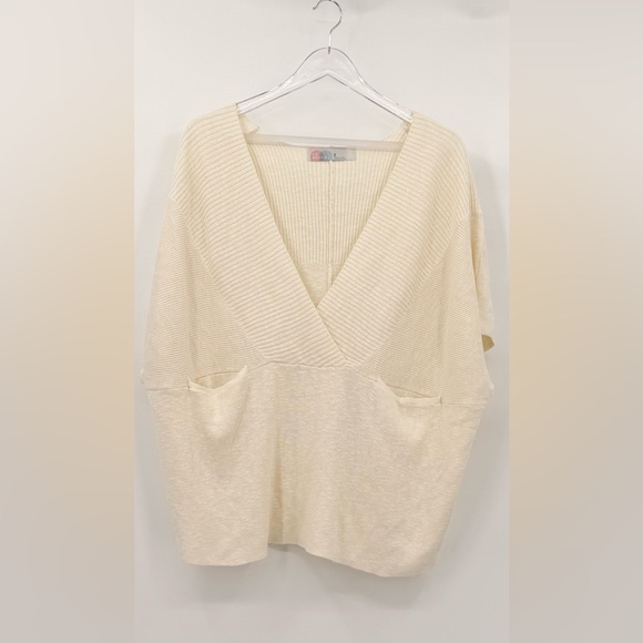 Free People Beach Jaclyn Sweater Top Oversized Casual Deep Neckline Cream Medium - Picture 5 of 9